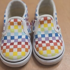 Toddler Rainbow Checkerboard Slip-On Shoes - White Canvas Size 8